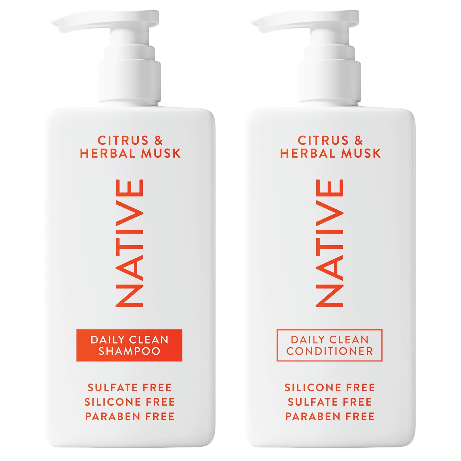 Native Shampoo and Conditioner contain Naturally Derived Ingredients | All Hair Types, Color & Treated, Fine to Dry Damaged | Sulfate & Dye Free | Citrus & Herbal Musk, 16.5 fl oz each (2 pack) || LuxyPrime.com