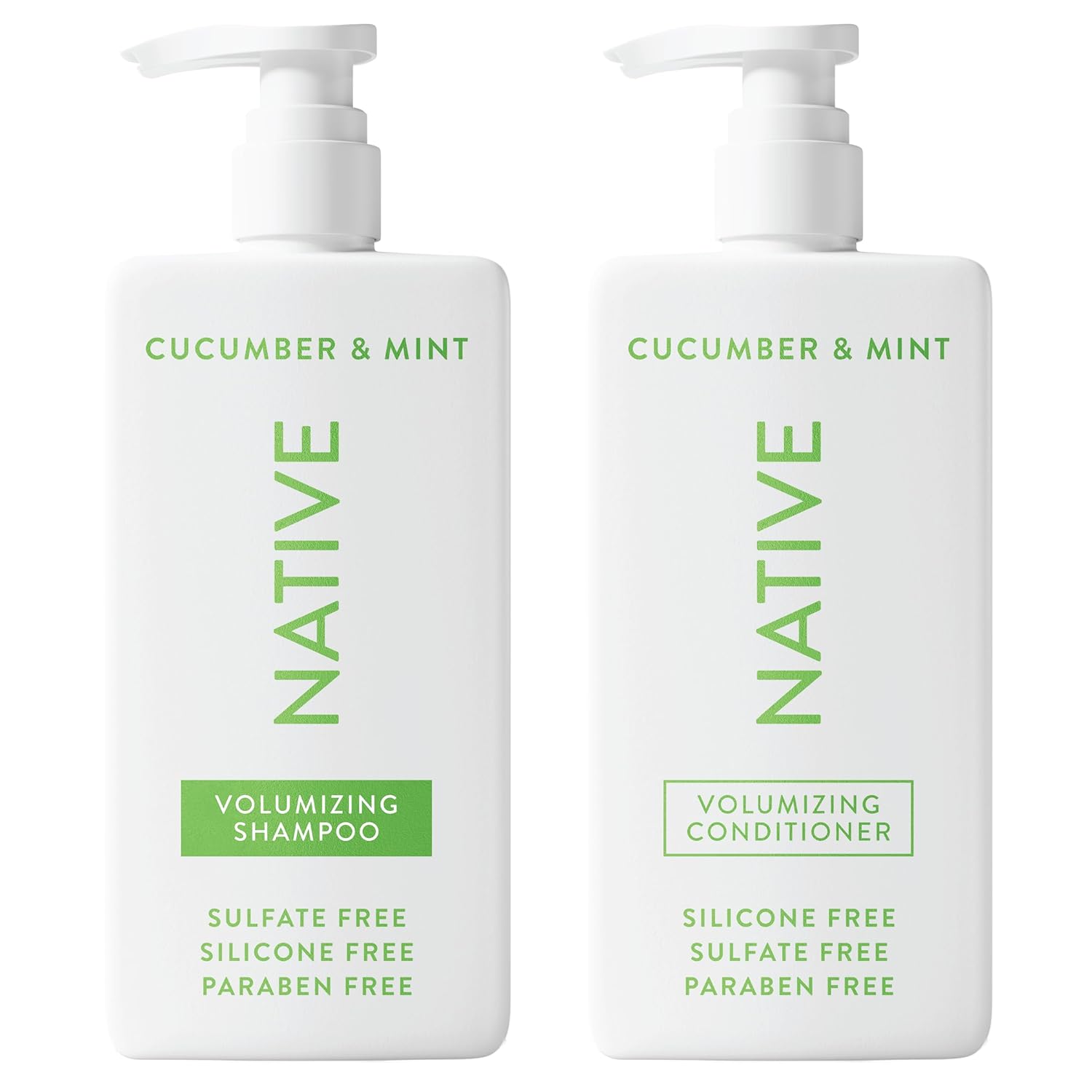 Native Shampoo and Conditioner Contain Naturally Derived Ingredients | All Hair Type Color & Treated From Fine to Dry Damaged, Sulfate & Dye Free - Cucumber & Mint, 16.5 fl oz each (2 pack) || LuxyPrime.com