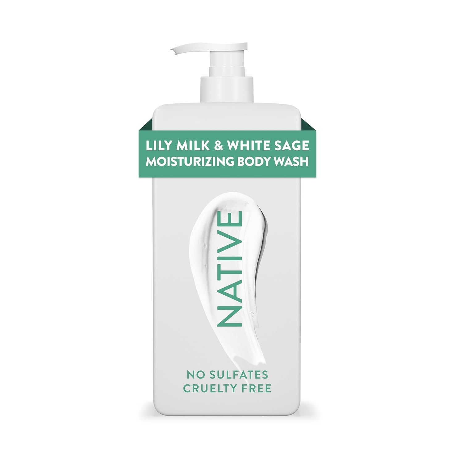 Native Moisturizing Body Wash Contains Naturally Derived Ingredients | For Women & Men, Sulfate, Paraben, & Dye Free Leaving Skin Soft and Hydrated | Lily Milk & White Sage 18 oz || LuxyPrime.com