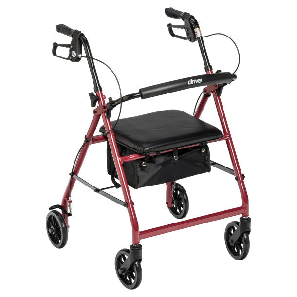 Rollator Rolling Walker with 6" Wheels, Fold Up Removable Back Support and Padded Seat, Black